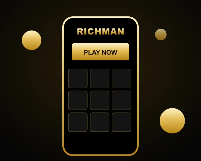 Phone with the Richman mobile lobby, a play button and game tiles